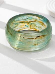 1 Pieza Brazalete de resina grueso de color verde mezclado, Conjunto de brazaletes anchos exagerados dorados para mujeres, Puños elegantes de moda, Banda de brazo, Conjunto de brazaletes minimalistas de moda, Joyas adecuadas para atuendos diarios