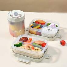 1pc Transparent Plastic Divided Lunch Box With Handle, Portable Leak Proof Bento Box With Compartment, Microwave Fruit Salad Food Storage Container Lunch Container, Meal Prep Box For StudentAdult Use In Home, Office, Camping, Picnic, Back To School - Multicolor - View 5