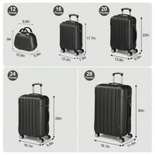 5 Piece Suitcase Set With Corner Protectors, 12/16/20/24/28 Inch Durable Hard Shell 360 Degree Spinner Wheels Large Capacity Multifunctional Lightweight Travel Suitcase - 豎橫黑色 - 查看 7