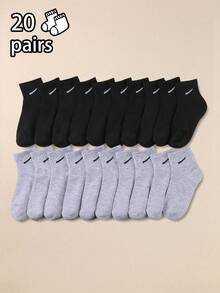 20 Pairs Kids' Socks - Black & Gray Sport Grew Socks For Boys & Girls (1-14 Years), Breathable Stretchy Athletic Socks For School, Running, Daily Wear | Soft Comfortable Unisex Socks For Teens & Children