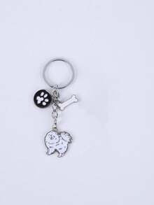1pc Metal Cute Pomeranian DIY Key Chain Bag Pendant Dog Animal Keyring Car Keychain Best Friend Gift - Multicolor - View 8