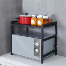 Expandable Kitchen Microwave Stand With 6 Hooks Designed For Efficient Utensil Organization, Adjustable Width Suitable For Most Microwave Ovens, Promoting Orderliness And Convenience In The Kitchen