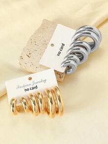 Set de 6-12 piezas de pendientes de aro en forma de C, de tamaños grande, mediano y pequeño, en color dorado y plateado, adecuados para uso diario de mujeres (sin empaque de tarjeta)