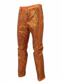 Pantalones con brillo de estilo discoteca para hombre, pantalones casuales para discoteca, actuaciones en el escenario - Naranja - Ver 3