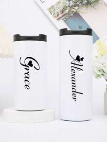 1pc Customized Double-Wall Stainless Steel 304 Coffee Cup, 400ml/500ml (15oz/17oz) Leakproof Tumbler Travel Insulated Bottle, Personalized Name For Gifts, School Supplies, Reusable Thermal Drink Bottle For Car, Women & Men, Valentine's Day, Mother's Day, Wedding, Graduation/Back To School, Christmas, Thanksgiving, Birthday - Multicolor - View 4