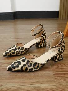 Sandales confortables à talon épais avec imprimé léopard marron pour femmes, talons compensés à bout fermé de style babies, convient pour l'été