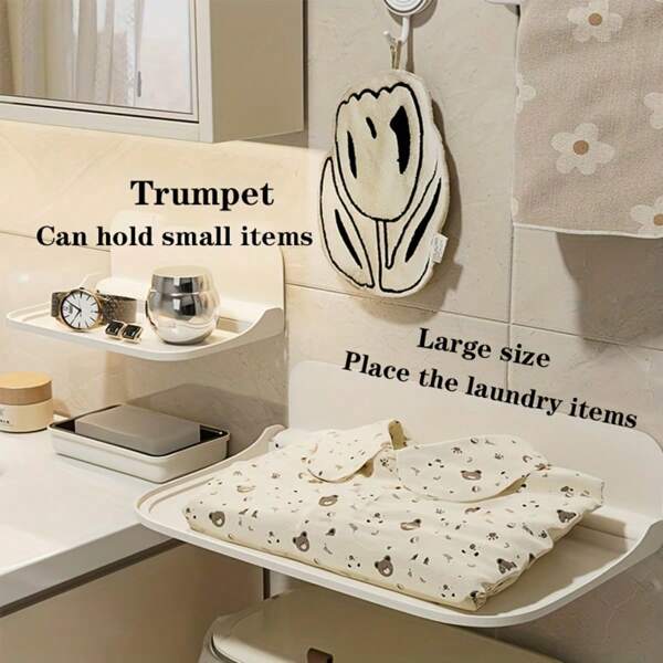 1pc Foldable Wall Mounted Storage Rack, Suitable For Bathroom, Bedroom, Phone, WiFi Router, No Drilling Required
