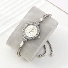 1pc Women's Embellished Pull String Bracelet Watch, Elegant Convenient Quartz Watch, Fashion & Stylish, Great Gift For Holidays