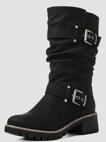 GLOBALWIN Women's Mid Calf Dress Boots Biker Motorcycle Riding Boots Women For Women Fall Boots Halloween Season - màu đen - Xem 2