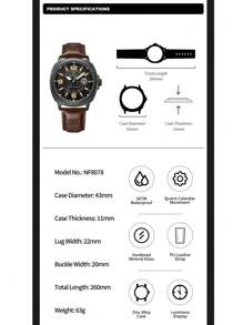 NAVIFORCE Men Quartz Watch High Quality PU Band Calendar Male Wristwatch Auto Date Display Waterproof Watch
