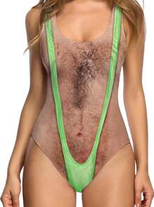 Traje de baño de una pieza estampado con Body y pecho peludo de estilo hippie para mujer de Uideazone