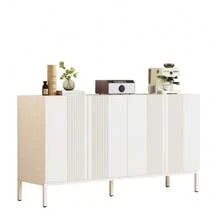 Modernes Sideboard mit einzigartiger Linie, 4-türig, grifflose Tür, für Esszimmer, Wohnzimmer und Küche (Weiß) - Weiss - Übersicht 4