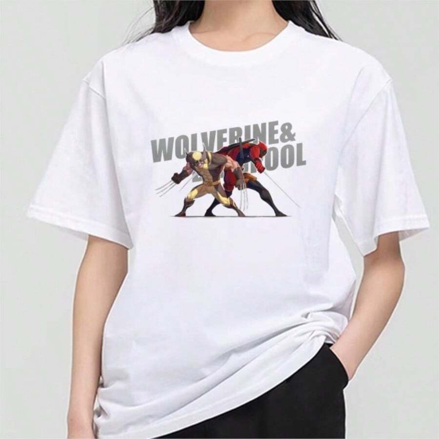 Super Happy Summer MINISOs Deadpool Wolverine T Shirt Men Couple Combination Clothes Short Sleeve Collar Fashion T-Shirt Man Cool Cotton Unisex Tops - 白色 - 查看 1