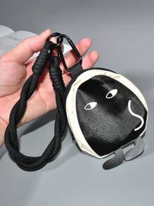 Black Mini Human Figure Zipper Pouch With Keychain, Cute Multifunctional Wallet Accessory, Popular Style Small Wallet, Suitable For Women, Men, Students, Daily Life, Party, Festival Gifts, Multi-Occasion Use