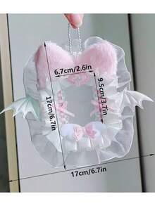 Portafoto in peluche fatto a mano con orecchie da coniglio bianco e rosa con pizzo, accessori kpop, forniture scolastiche, articoli per il ritorno a scuola