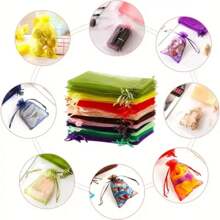 10pcs/100pcs Red Organza Drawstring Pouches 2.75"X3.54", Jewelry Gift Bags For Wedding, Birthday Party, Decorative Fabric Pouches, Makeup Bags, Party Supplies