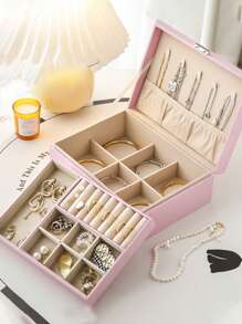 1 pièce Boîte à bijoux grande capacité, boîte de rangement simple pour bijoux, boîte à bijoux multifonctionnelle à double couche, boîte de rangement pour cosmétiques de salle de bain, boîte cadeau, boîte de rangement pour la maison, porte-bijoux, boîte à bijoux portable, boîte à accessoires minimaliste, décoration de mariage, boîte à bague, boîte cadeau, boîte de rangement, boîte de rangement pour boucles d'oreilles, sac à maquillage, articles de voyage essentiels, articles de vacances essentiels, convient pour les boucles d'oreilles, les colliers, les bagues, les bracelets, l'affichage et le rangement des bijoux pour les femmes, organisateur de rangement, articles de voyage essentiels, cadeau