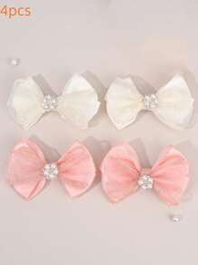 4 piezas Pinzas de pelo con lazos de tela rosada y blanca para niñas, moños de perlas falsas, accesorios de pelo elegantes para niños y niñas pequeñas para uso diario, regalos