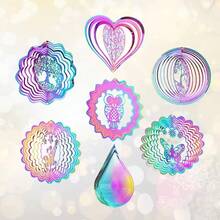 Decorazioni per giardino appese, cattura-vento a gradiente di colore, con effetto di luce tridimensionale in acciaio inossidabile, campanellini da esterno per cortile - Multicolore - Visualizzare 3