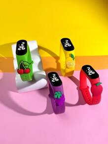 4 piezas Reloj electrónico infantil con combinación de frutas, moda personalizada, regalo para amigos, reloj deportivo con pantalla digital para estudiantes