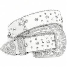 SUOSDEY Unisex Rhinestone Belt  Halloween    Vintage    Rivet    Sparkly Bling Diamond  Belts  Music Festival Wear - White - View 1