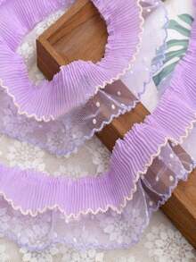 1 Yard Blue Double Layer Pleated Dot Mesh Lace Fabric Ribbon Silk Diy Gift Wrapping Material, For Women - Blue - View 8