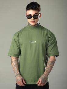 DMUNIZ Oversized Streetwear Turtleneck Printed Chest T-Shirts Kit 2 - Xanh navy/Xanh rêu - Xem 3