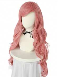 Peluca larga y ondulada de color rosa para mujeres, pelucas rosas con flequillo para Halloween, cabello sintético con un flequillo largo y natural, ondulado, resistente al calor, peluca de color llamativo para fiestas, disfraces, navidad, día de acción de gracias, día de la madre, festivales de música y decoraciones - Rosa - Ver 5