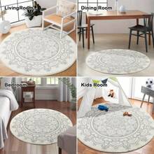 1pc Round Area Rug Bohemian Mandala Pattern Area Mat - Ultra Soft, Comfortable For Bedroom, Living Room, Study, Entryway, Children's Game Room, Office, Dining Room, Room Decor, Nursery As Floor Mat, Cashmere-Like Circle Bedroom Rug, Washable & Non-Slip, Carpet For Living Room - Indoor All-Season Home Decor, Living Room Rug, Rugs For Bed Room, House Decor | Bedroom Decor