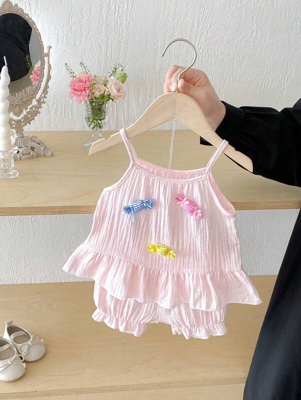 Summer New Baby GirlCandy Design Sleeveless Set, Cute Cartoon Pattern