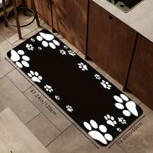 1 pieza Felpudo vintage de madera de colores y estampado de huella de pata blanca para cocina, alfombrilla de baño suave y absorbente antideslizante, alfombra decorativa de entrada para vacaciones, alfombra decorativa rectangular de pelo bajo para sala de estar, dormitorio, cocina, entrada