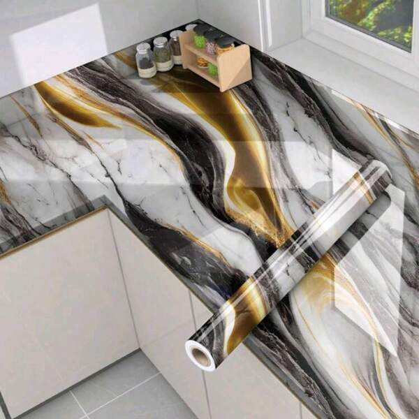 1 Roll Of Kitchen Waterproof And Oil-Proof Stickers, High Temperature Resistant Self-Adhesive Wall Paper, Suitable For Stove Tops, Cabinet Doors, Furniture Cabinets, Desktops, Bars, Bathrooms, Toilets, Renovation Decorative Films