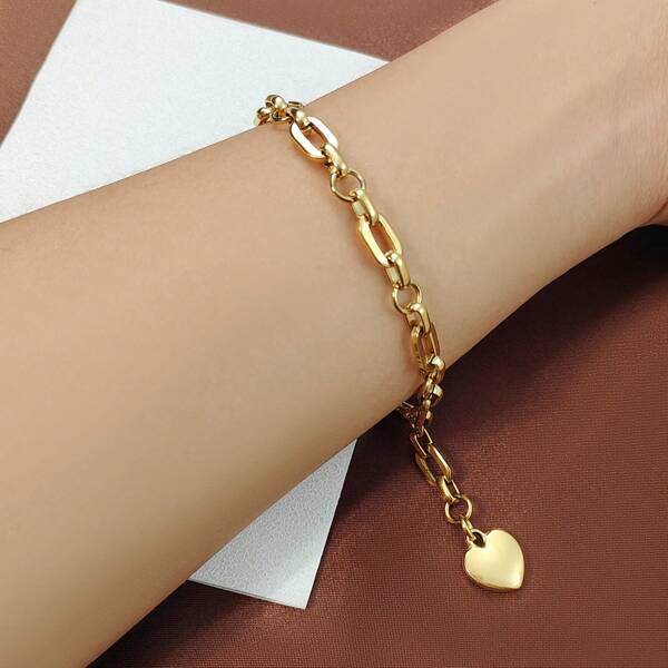 1pc Stainless Steel Golden Heart Charms Clip Chains Bracelets For Girls For Mother