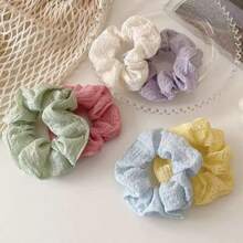 7 Stück Gänseblümchen/Sahne-Kremschnitten Scrunchies Haargummis, plissierte elastische Haarzubehör, stilvolle & vielseitige für den täglichen Gebrauch, Frühlings-/Sommer-Haargummis für Zöpfe