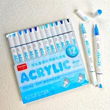 Set de regalo de 12 colores de bolígrafo de marcador acrílico de punta doble para estudiantes, arte DIY, graffiti, pintura, suministros escolares, vuelta al cole