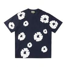 New Men's Women's Same Casual Loose Kapok Foam Printing Short-Sleeved T-Shirt With Shorts Set  Floral  All Over Print  Casual   Vestidos De Verano - 藏青套裝 - 查看 2