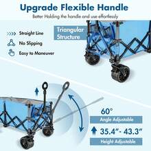VILLEY Extended Collapsible Foldable Wagon With 330LBS Weight Capacity, 220L Heavy Duty Folding Utility Garden Cart With Big All-Terrain Beach Wheels With Brake & Drink Holders, Blue - Blue - View 11