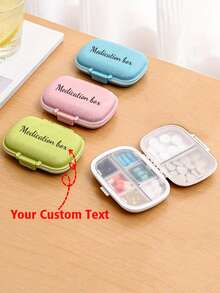 Customized Text/LOGO Portable 8 Grids Sealed Medicine Box, Dust-Proof Moisture-Proof Pill Organizer