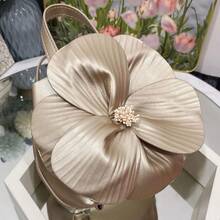 Women's Floral Clutch Purse PU Leather Flower Evening Bags Party Prom Handbag Wedding Crossbody Bucket Purse - Rượu sâm banh - Xem 4