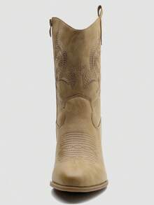 GLOBALWIN Women's Mid Calf The Western Cowgirl Boots Fashion Cowboy Boots For Women Chunky Low Heel Fall Boots Halloween Season - 卡其色 - 查看 7