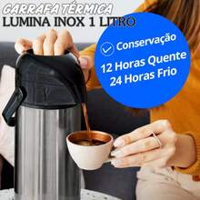 GARRAFA TÉRMICA BOMBA DE PRESSÃO, CHÁ, CAFÉ, CHIMARRÃO, TERMOLAR LÚMINA INOX 1 LITRO PRATA INOX 12H QUENTE E 24H FRIO. - Inox Prata - Visão 7