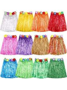 3pcs/6pcs/12pcs Random Color Hula Grass Skirts, Hawaiian Straw Skirt For Dance Performance, Birthday Party Decorations & Gifts, Party Supplies (30cm) - Multicolor - View 1