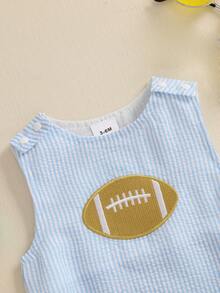 Newborn Football Outfit Baby Girl Boy Summer Romper Overalls Football Embroidery Stripe Print Sleeveless Round Neck Bodysuit Jumpsuit Summer Clothes - 藍色 - 查看 7