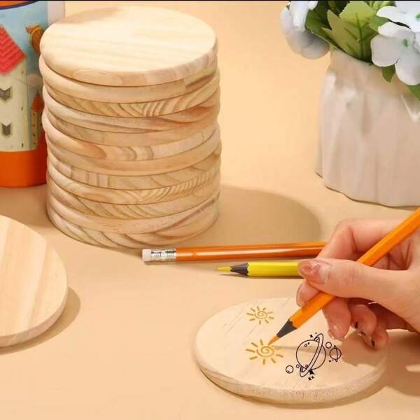 5/10 piezas Posavasos redondos de madera en blanco de 4 pulgadas, manualidades de pintura y tallado en madera para la decoración del hogar