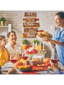 5pcs "Bless The Food" Wall Decor Set, Farmhouse Style, Suitable For Kitchen Wall, Dining Room, Home Decor, Hanging Wooden Signs, Great For Kitchen, Room, Wall Decoration, Birthday, Graduation Gift - Multicolor - View 8