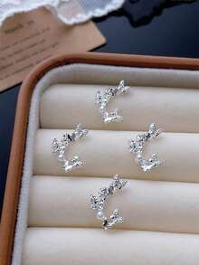 10/24/48颗3D立体优雅银色鹿角、蝴蝶结、星星、蝴蝶结美甲装饰，闪亮白色水晶水钻奢华弧形美甲饰品，合金DIY美甲宝石，适用于亚克力美甲贴纸、手机壳、鞋子、衣服、包包、美甲用品等。 - 彩色 - 查看 12