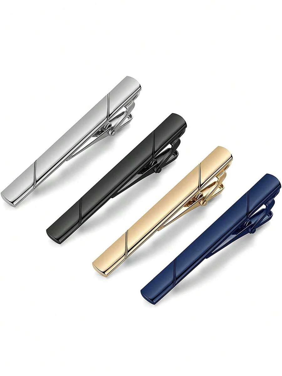 1 pieza Pinza de corbata texturizada lisa de color plata/oro/cobre, pinza de corbata plana de negocios formales de alta gama - Multicolor - Ver 1