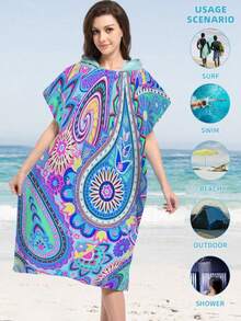 1pc Mandala Print Hooded Robe - Super Soft Microfiber Mandala Pattern, Suitable As Gift For Boys, Girls, Couples - For Beach And Home Decor, Couples Cape | Microfiber Bathrobe Back To School - Multicolor - View 11