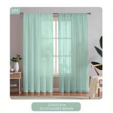 2pcs Mint Green Sheer Voile Curtains - Light Filtering, Modern Polyester Drapes For Living Room, Bedroom, Kitchen - Versatile Rectangular Design, Machine Washable, Curtains For Living Room