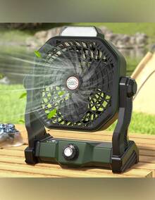 Ventilador de Camping Portátil con Luz LED: 7800mah, Carga USB, Funcionalidad de Suspensión y Operación Silenciosa - Verde militar - Ver 8